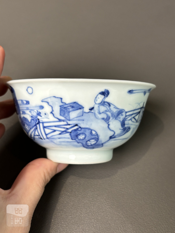 清雍正 青花高士图茶圆 - 图2